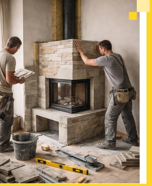 Угловые камины под ключ проект, монтаж и отделка в Валуйках