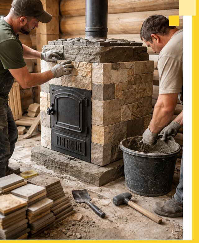 Облицовка банной печи под ключ в Валуйках: камень и плитка