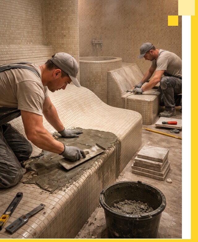 Лежаки для хамама под ключ в Валуйках, проект и монтаж